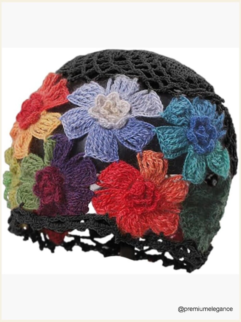 Vintage Crochet Beanie Hollow Knit Skull Hat Lightweight Elastic for Women